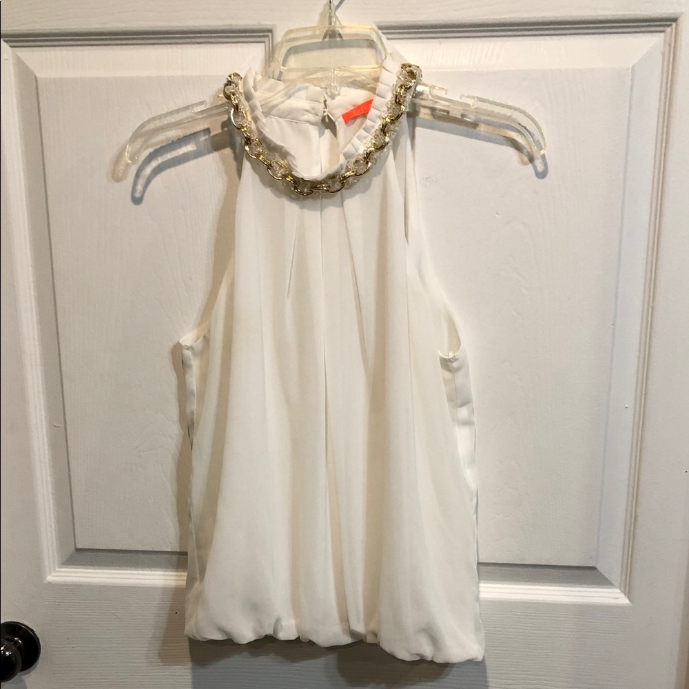 Lulumari White and Gold Blouse Sz Lg
